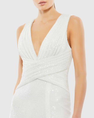 Mac Duggal - V-neck Sequin Wrap Waist Gown