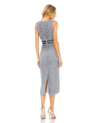 Mac Duggal - Sleeveless High Neck Beaded Midi Sheath Dress