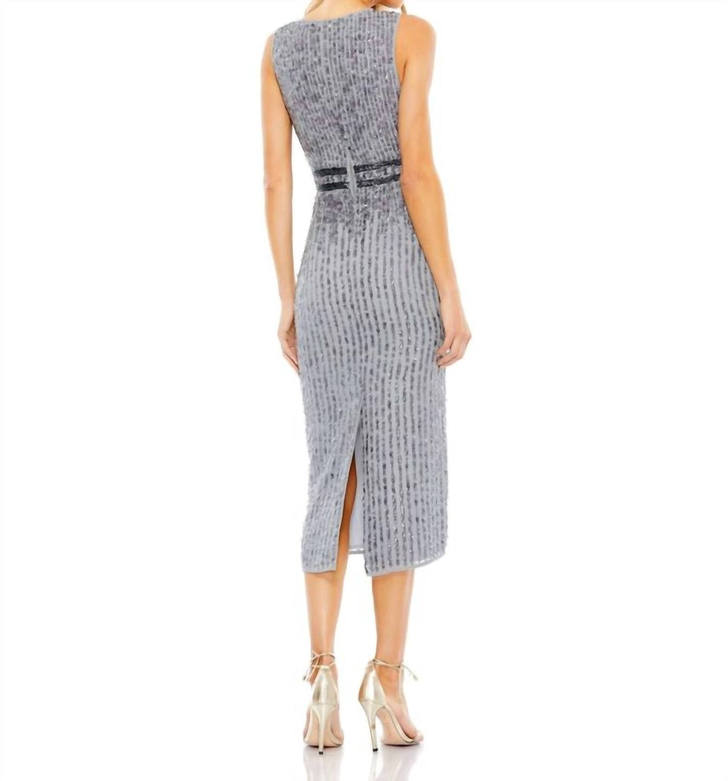 Mac Duggal - Sleeveless High Neck Beaded Midi Sheath Dress