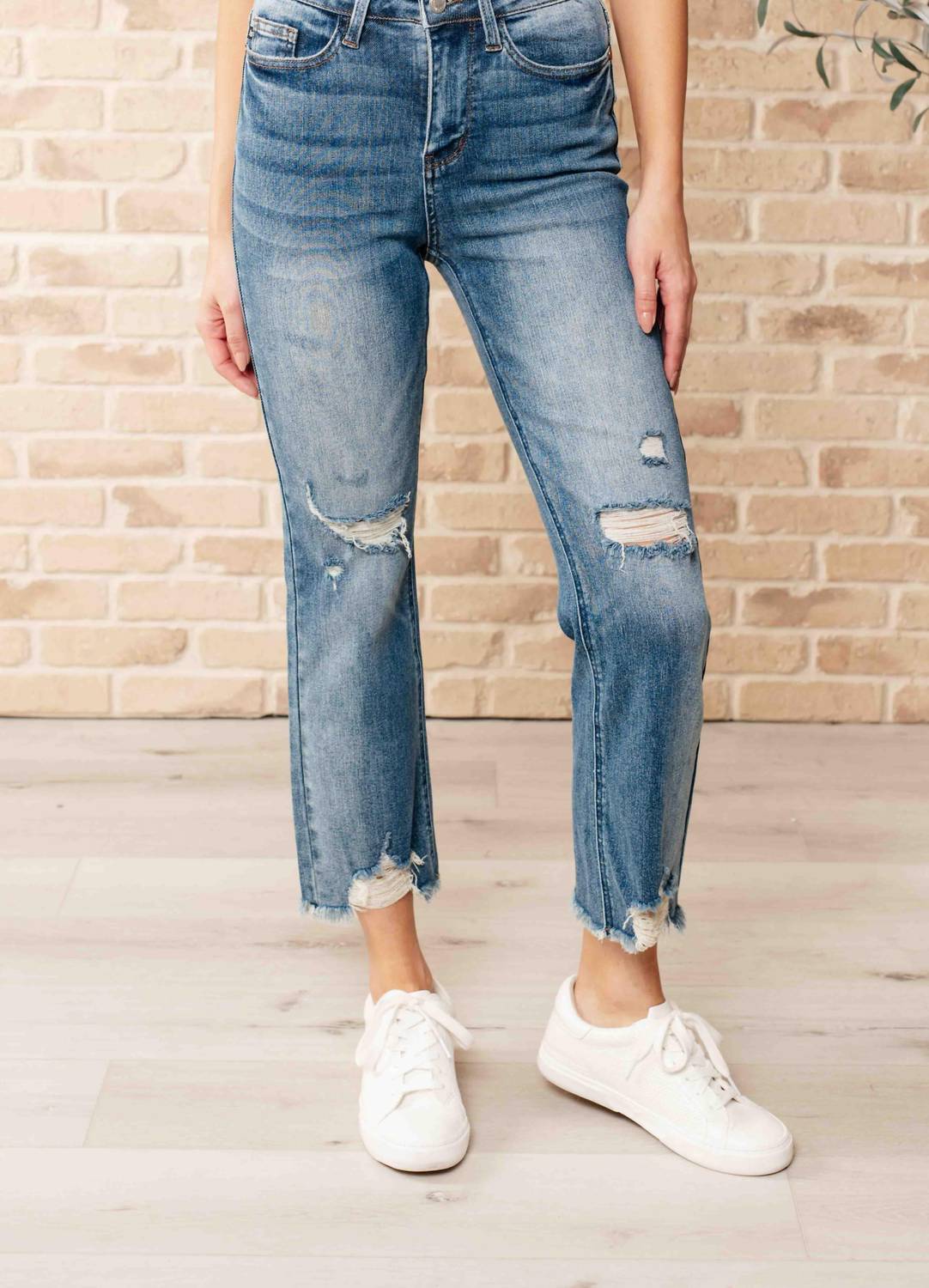 Judy Blue - Women's High Waist Distressed Crop Straight Leg Jeans