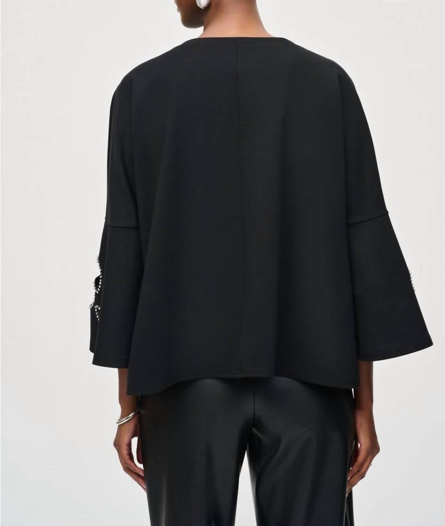 Joseph Ribkoff - Embellished Boat Neck Cut-out 3/4 Sleeves Top
