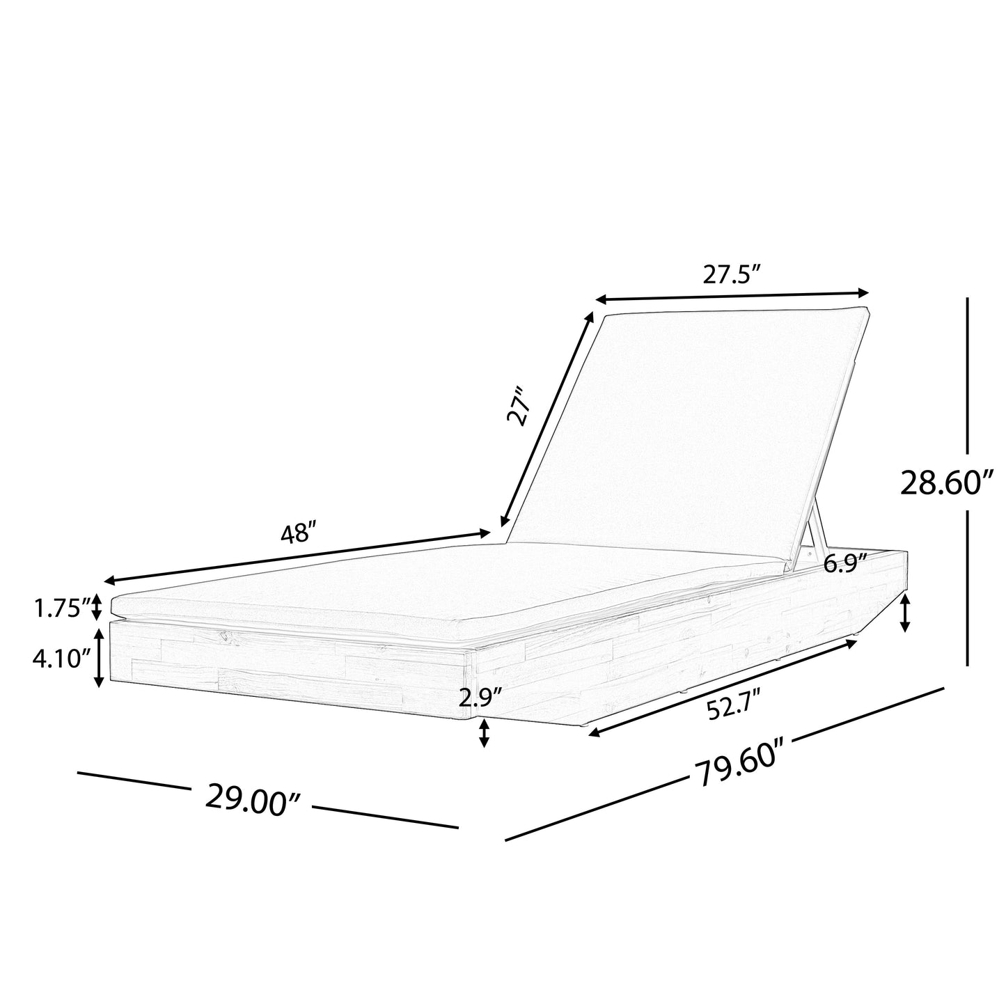 Acacia Wood Chaise Lounge with Teak Finish and Water-Repellent Cushion