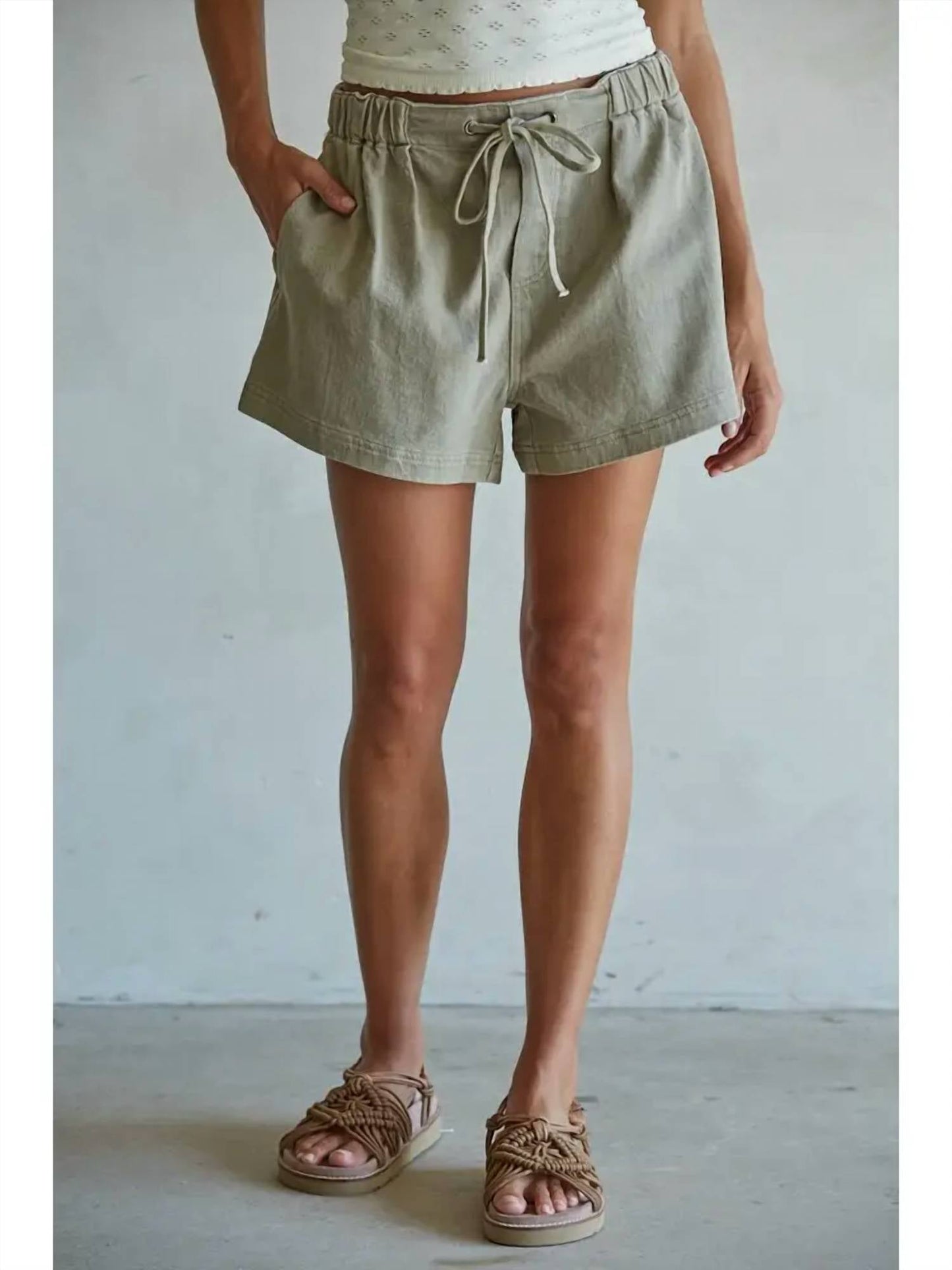 Por Together - Shorts de perna larga com ajuste relaxado e jeans trançado em algodão lavado