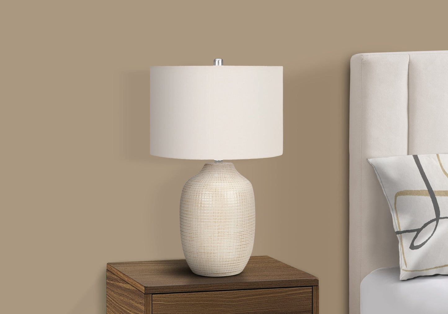Contemporary 26"h Cream Ceramic Table Lamp with Ivory Shade
