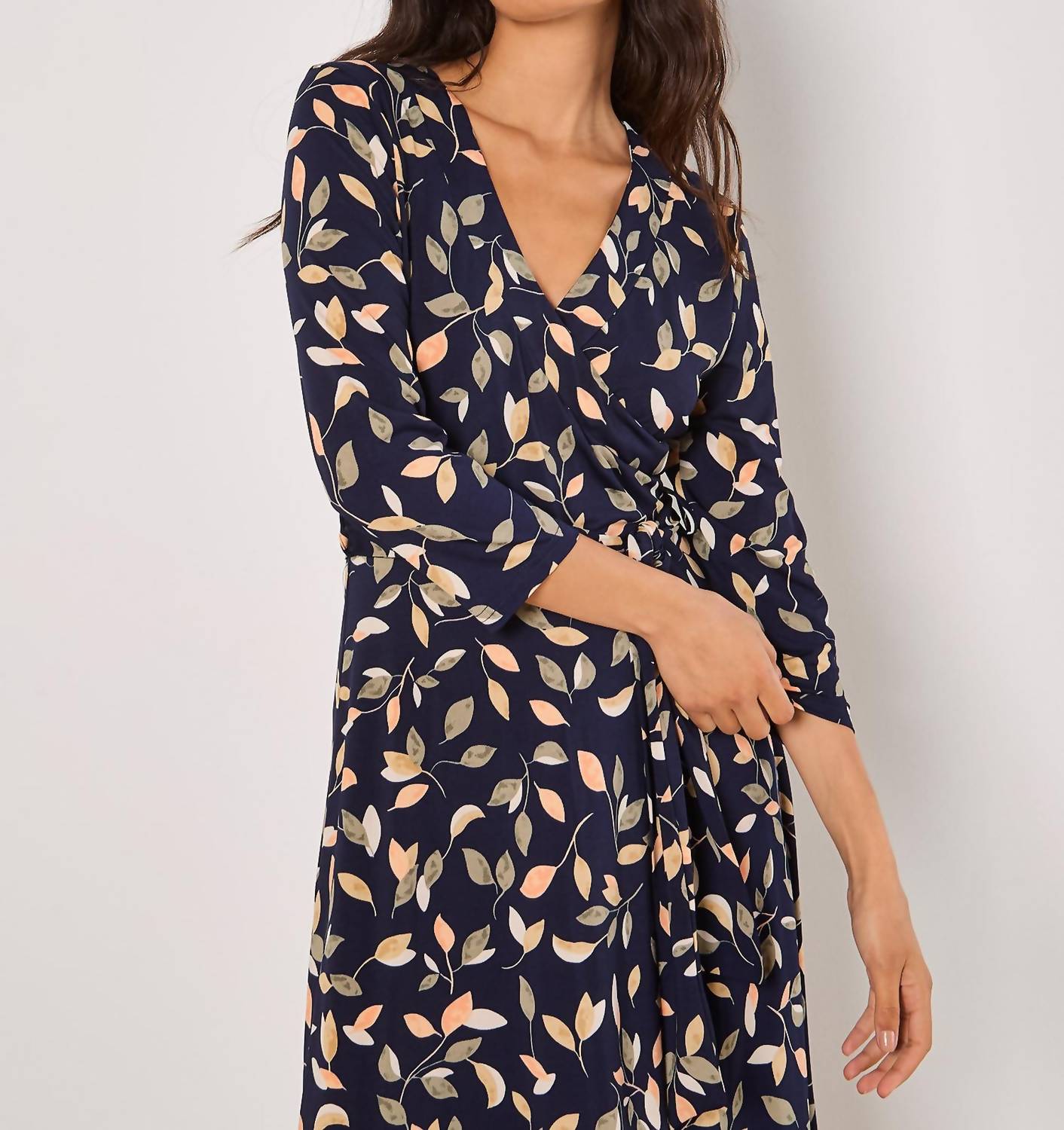 Apricot - Leaf Print Wrap Maxi Dress