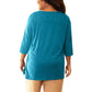 On The Plus Side - Cotton 3/4 Sleeve U-Neck Tee - Plus