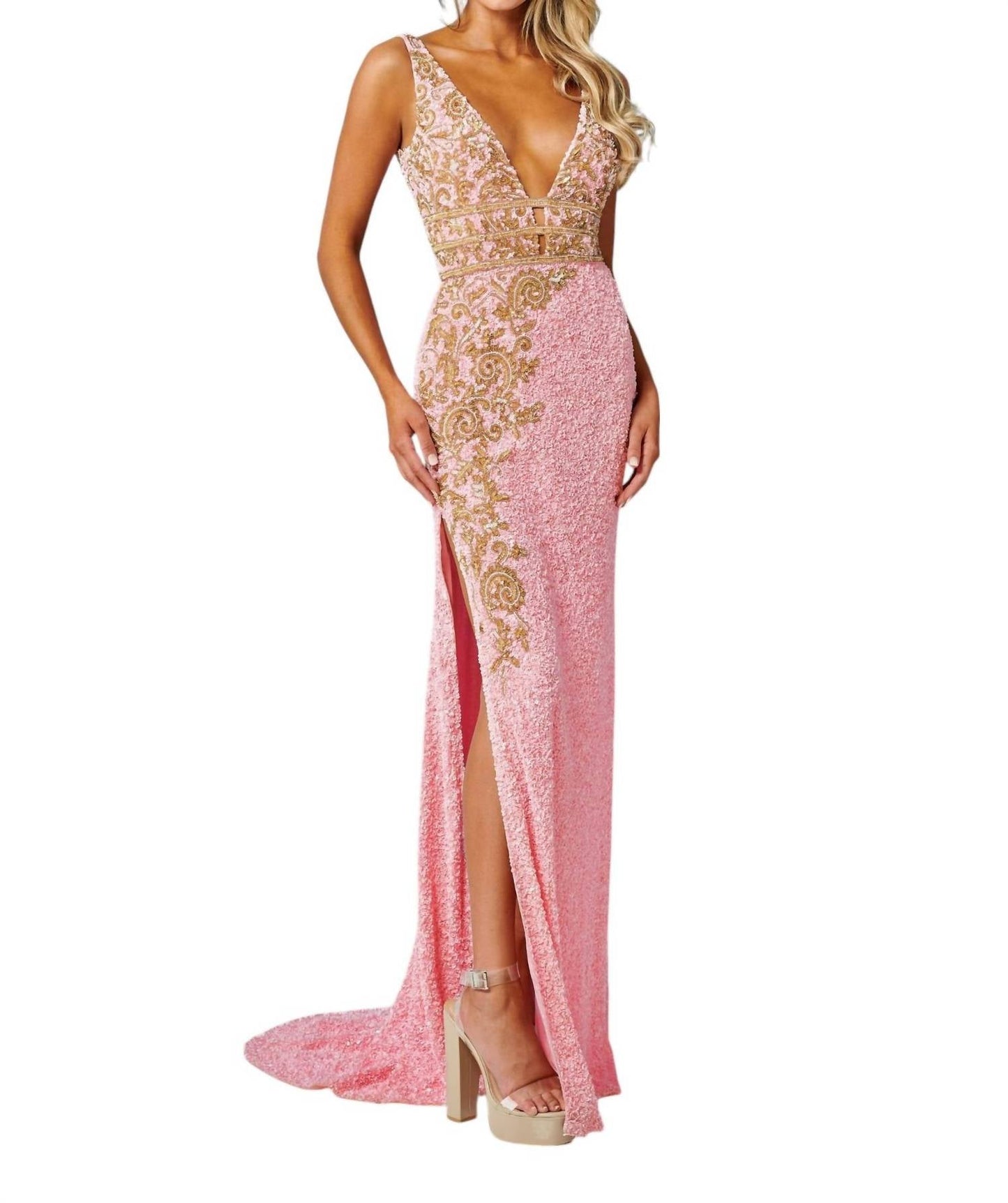 Rachel Allan - Beaded Tulle Deep V-neckline Prom Dress