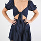 Blue Blush - Take It Away Front Tie Crop and Flounce Skirt Set