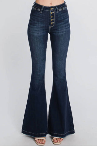 Petra153 - Calça Jeans Flare com Botões Super Fly