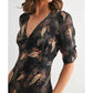 Fun 2 Fun - Leaf Print Satin Midi Dress