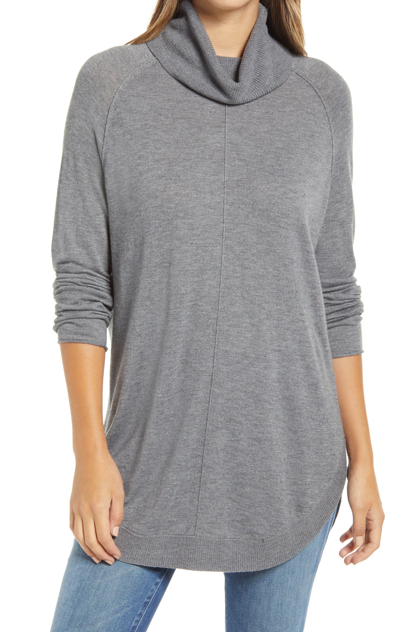 Caslon(R) Turtleneck Tunic Sweater in Grey Dark Heather , Size Medium