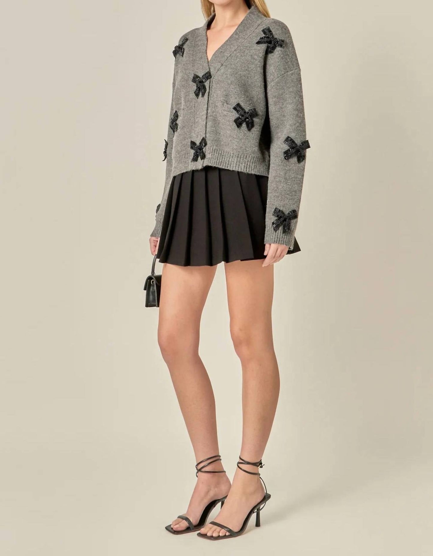 2.7 August Apparel - Chunky Cardigan with Beaded Big Bow