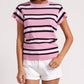Minnie Rose - Supima Cotton Cashmere Multi Stripe Cap Sleeve Crew
