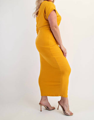 The Curve La - Plus Size Ribbed Knit Off Shoulder Knit Midi Dress