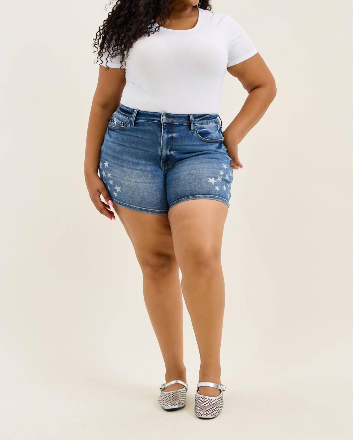 Judy Blue - High Waist Star Splatter Slim Denim Short