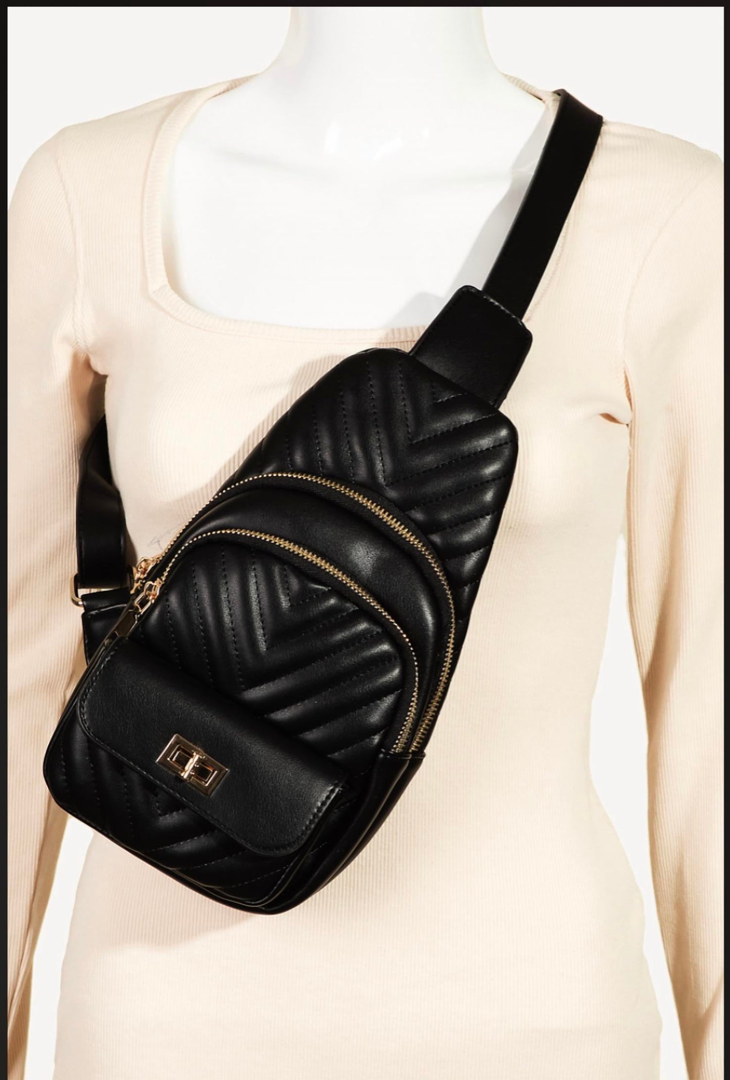 Fame Accessories - Faux Leather Cushioned Sling Bag