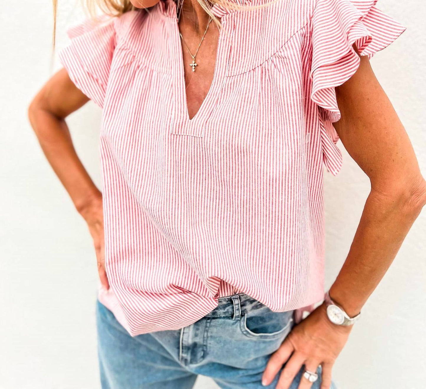 Ee:Some - Sass & Stripes Ruffle Top