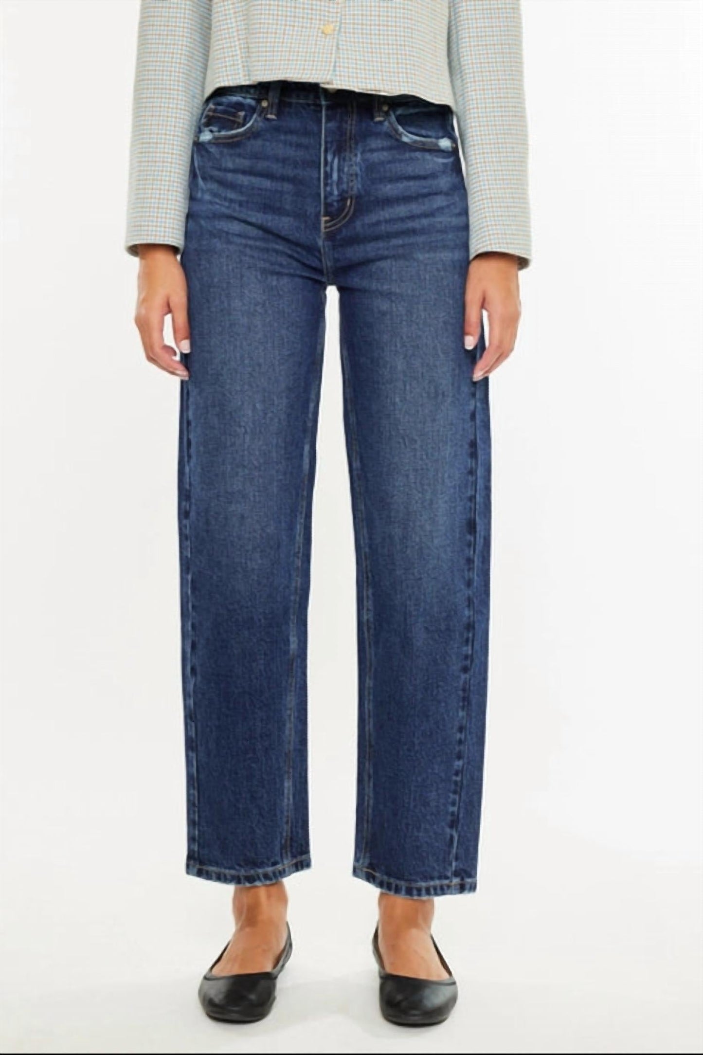 Kancan - Calça Jeans Slim Barrel de Cintura Alta