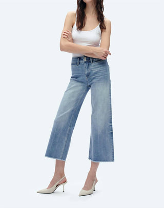 Bayeas - High Rise Wide Leg Denim Jeans With Raw Hem
