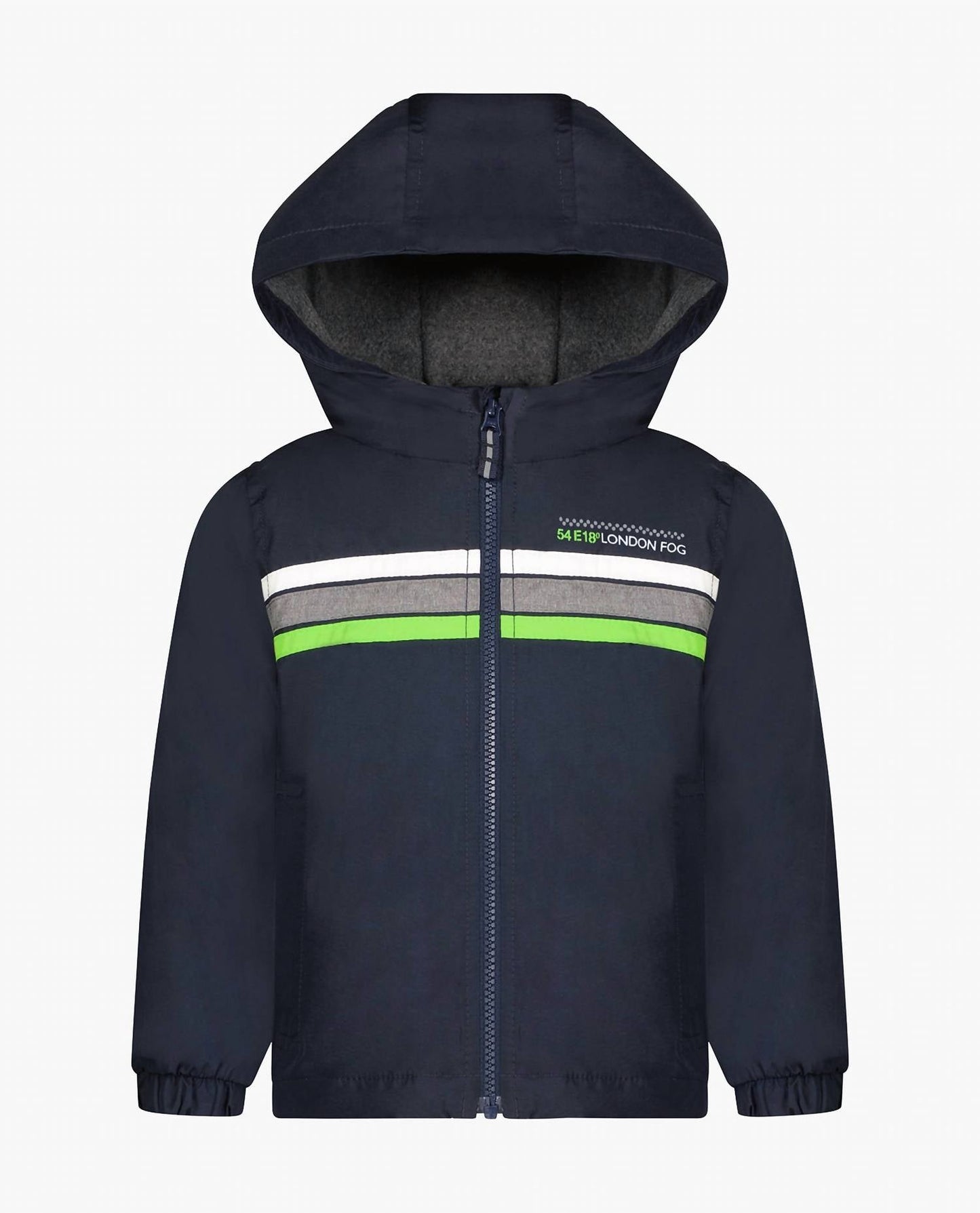 London Fog - Toddler Boys Zip Front Hooded Sporty Stripe Raincoat