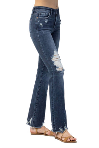 Judy Blue - Calça jeans slim bootcut Destroy de cintura média contrastante