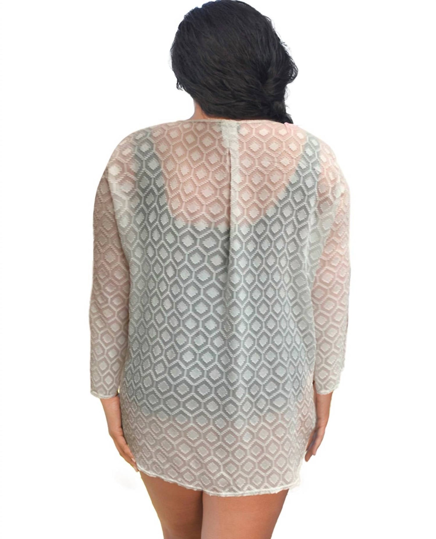Always For Me - Plus Size Long Sleeve V-Neck Tunic Cover Up