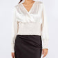 Paparazzi - Stretch Satin Solid Surplice Smock Crop Top