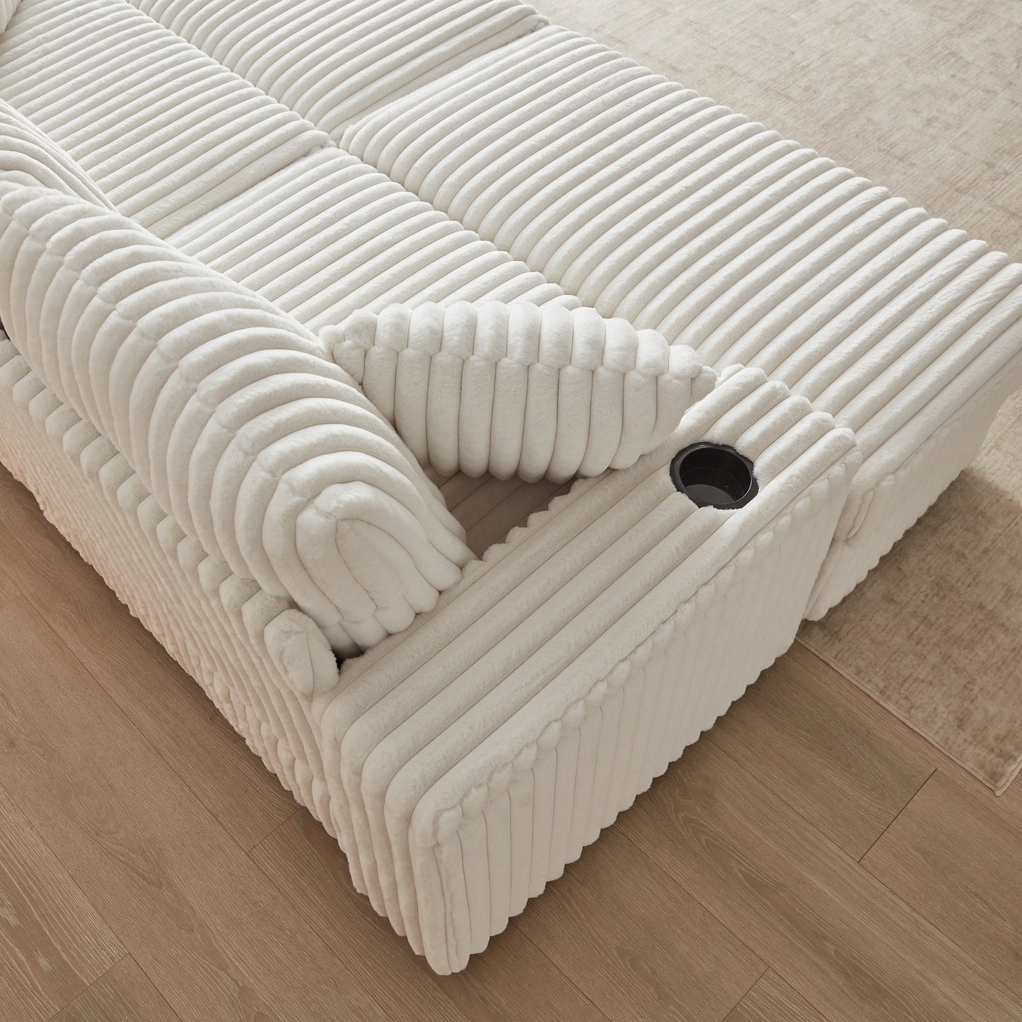 84-Inch Corduroy 3-Seater Sofa with Pillows and Ottomans