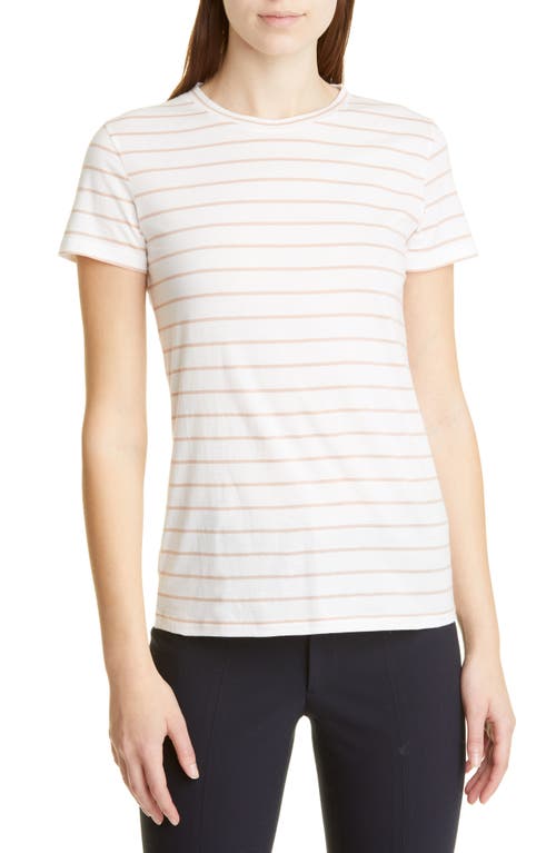 Vince Essential Stripe Pima Cotton Crewneck Tee in Off White/Morning Pi