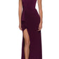 La Femme Square Neck Side Slit Matte Jersey Gown in Dark Berry, Size 6