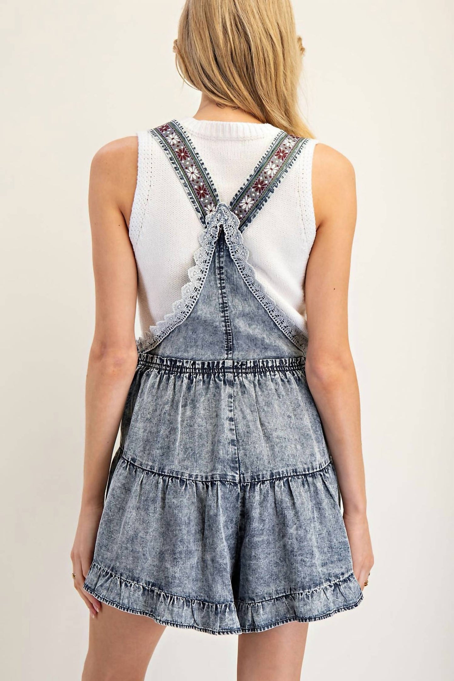 Ee:Some - Snow Washed Lace Detail Romper