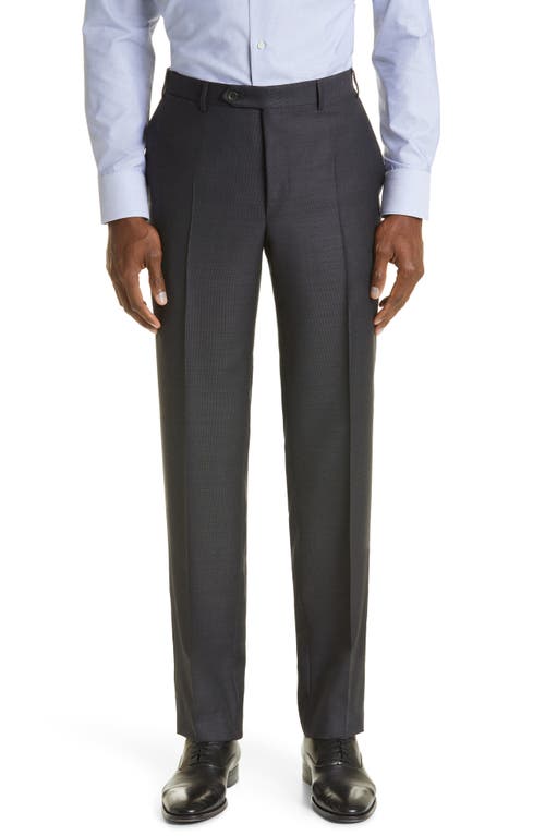Canali Solid Wool Flat Front Dress Pants in Charcoal, Size 54 Eu