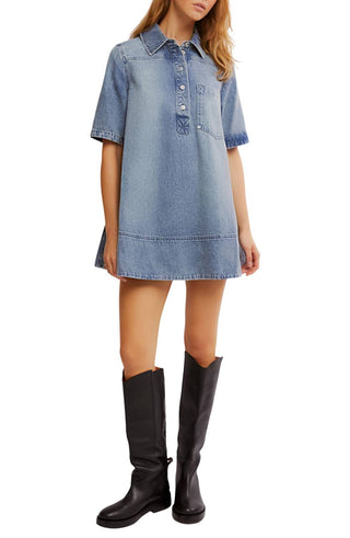 Free People - Vestido curto jeans Remino