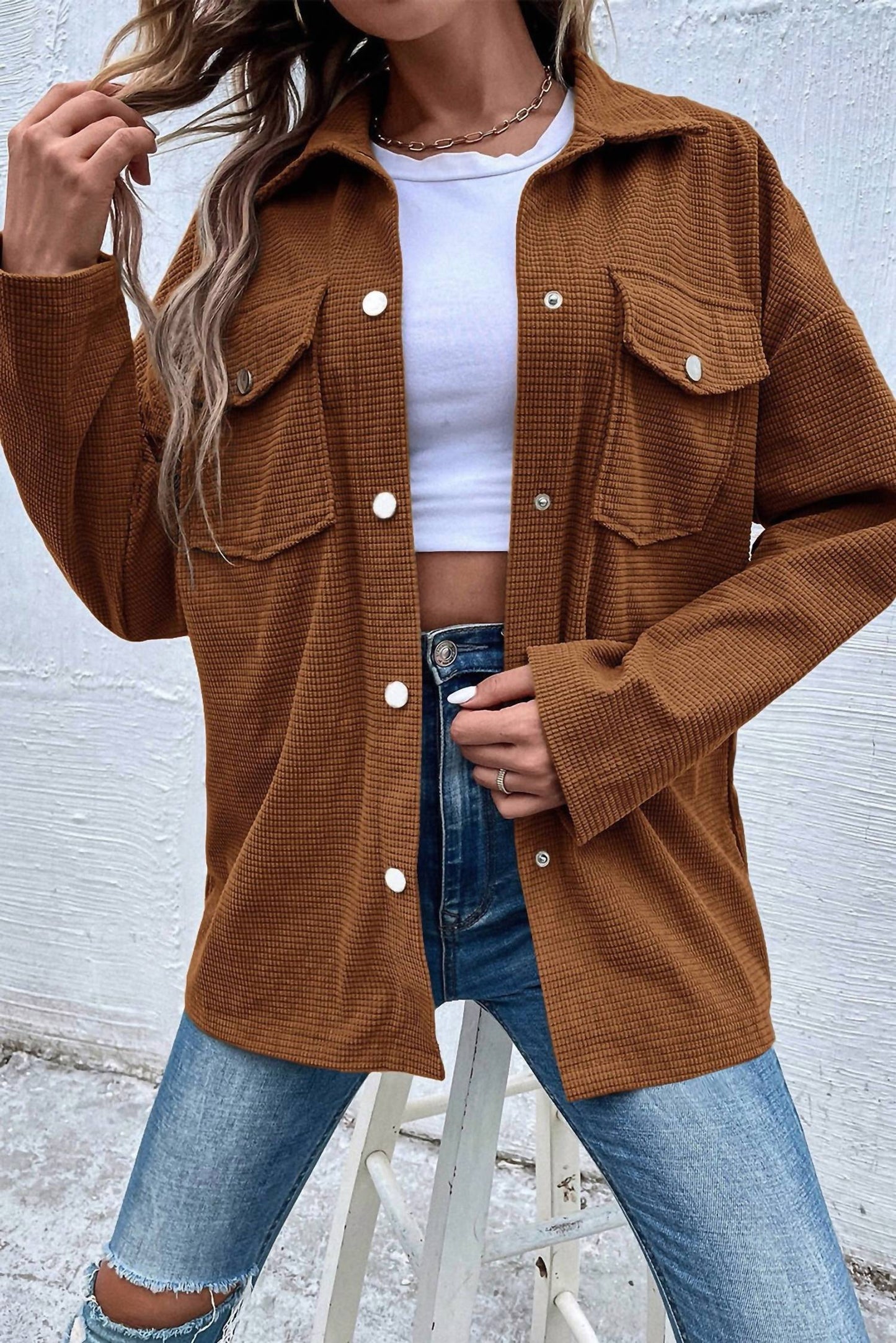 Dear Lover - Textured Flap Pocket Shacket