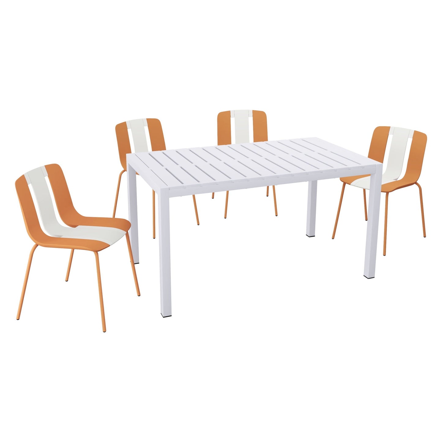 4 Piece Set of Modern Striped Color-Blocking Single Chairs with Long Table