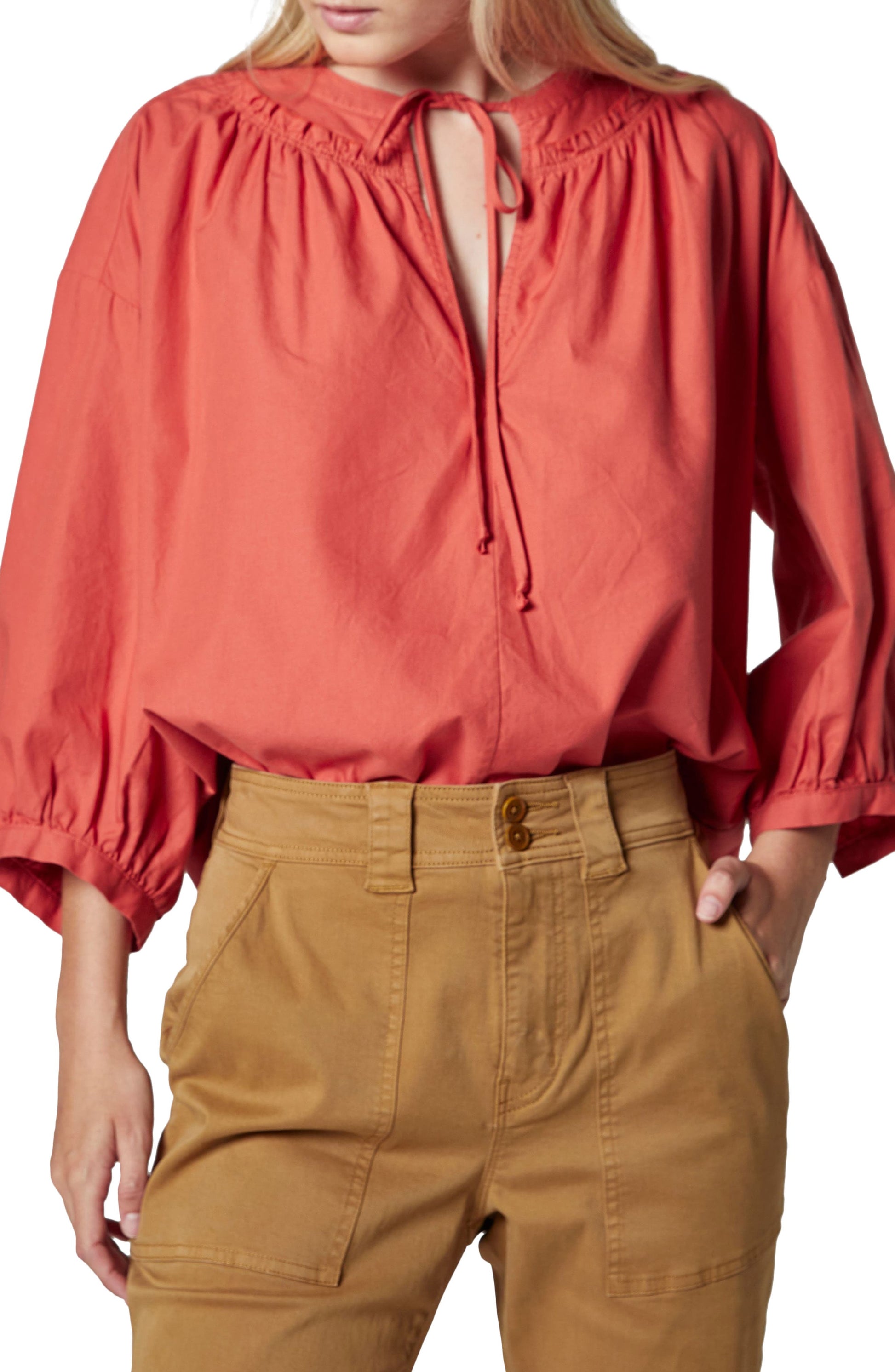 joie-barrian-tie-front-cotton-peasant-blouse-warm-spice
