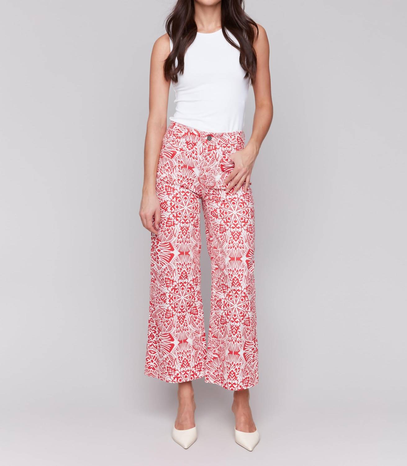 Charlie B - Printed Flare Pants With Patch Pockets