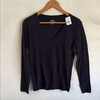 J.Crew - Camiseta feminina de manga comprida, gola V, vintage, de algodão slub