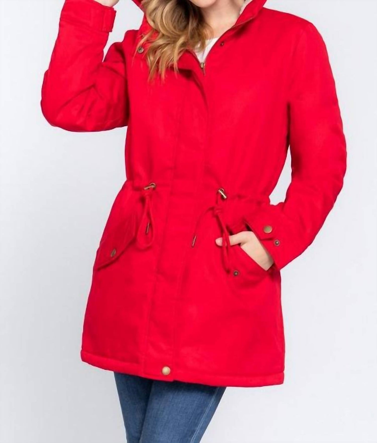 Active Usa - Fleece Lined Fur Hoodie Utility Jacket
