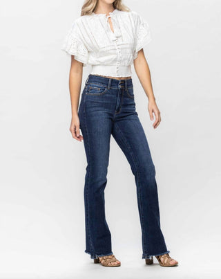 Judy Blue - Calça Jeans Bootcut Vintage com Bainha Desfiada