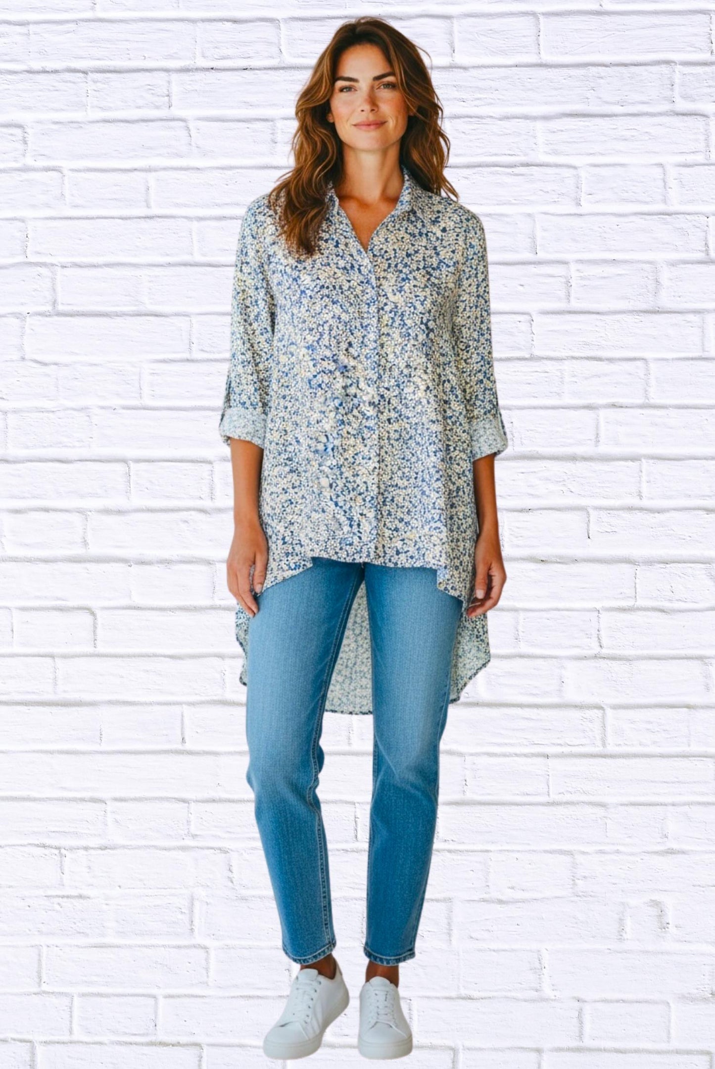 Diva Usa - Floral Viscose High-low Shirt