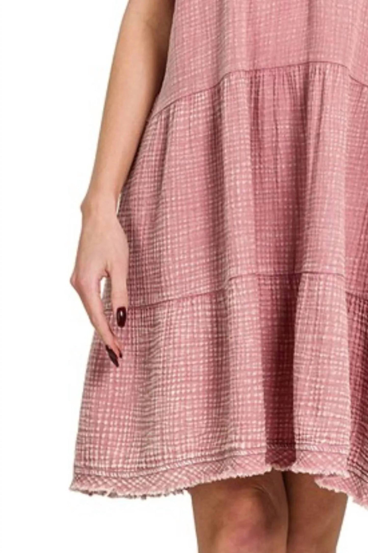 Zenana - Washed Double Gauze Raw Edge V-neck Dress