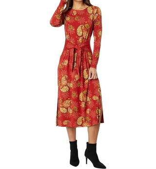 Johnny Was - Vestido de malha com manga comprida e renda Paisley e amarração frontal