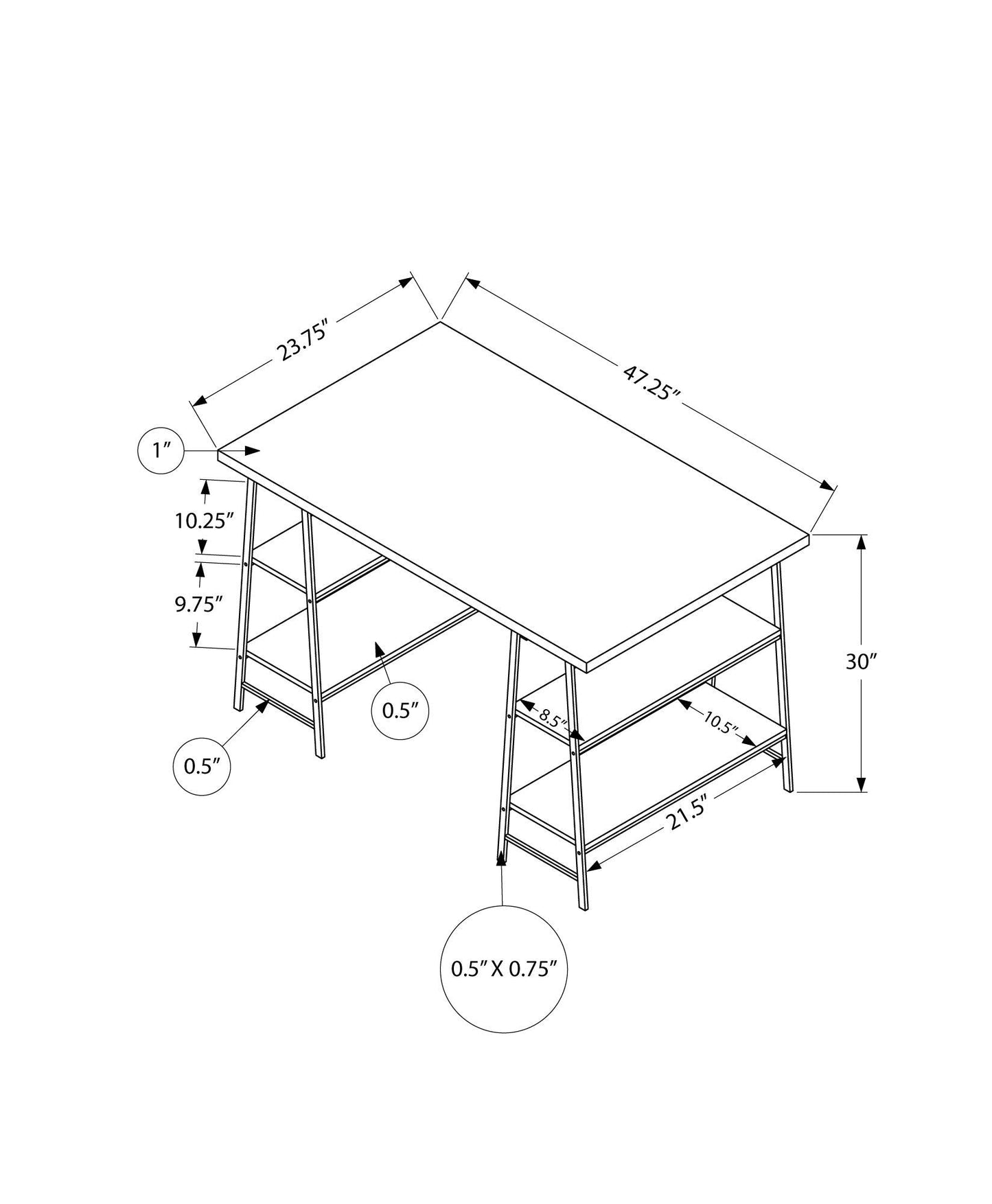 Computer Desk For Home Office, Storage Shelves, Industrial Design