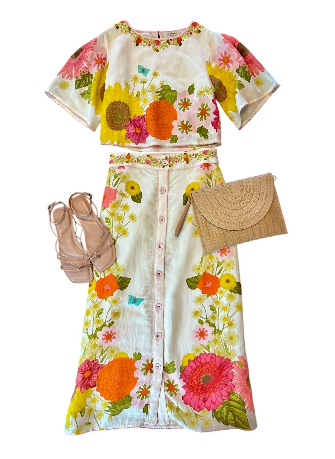 Elizabeth And James - Frannie Button Front Printed Midi Skirt