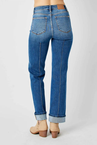 Judy Blue - Calça jeans reta com detalhe de costura frontal e cintura alta