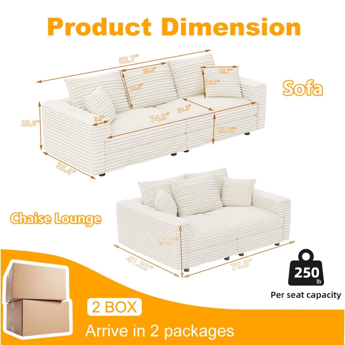 4 Seat Sofa, Modern Comfy Upholstered Sofa Cloud Couch, Deep Seat Couches With Soft Pillows