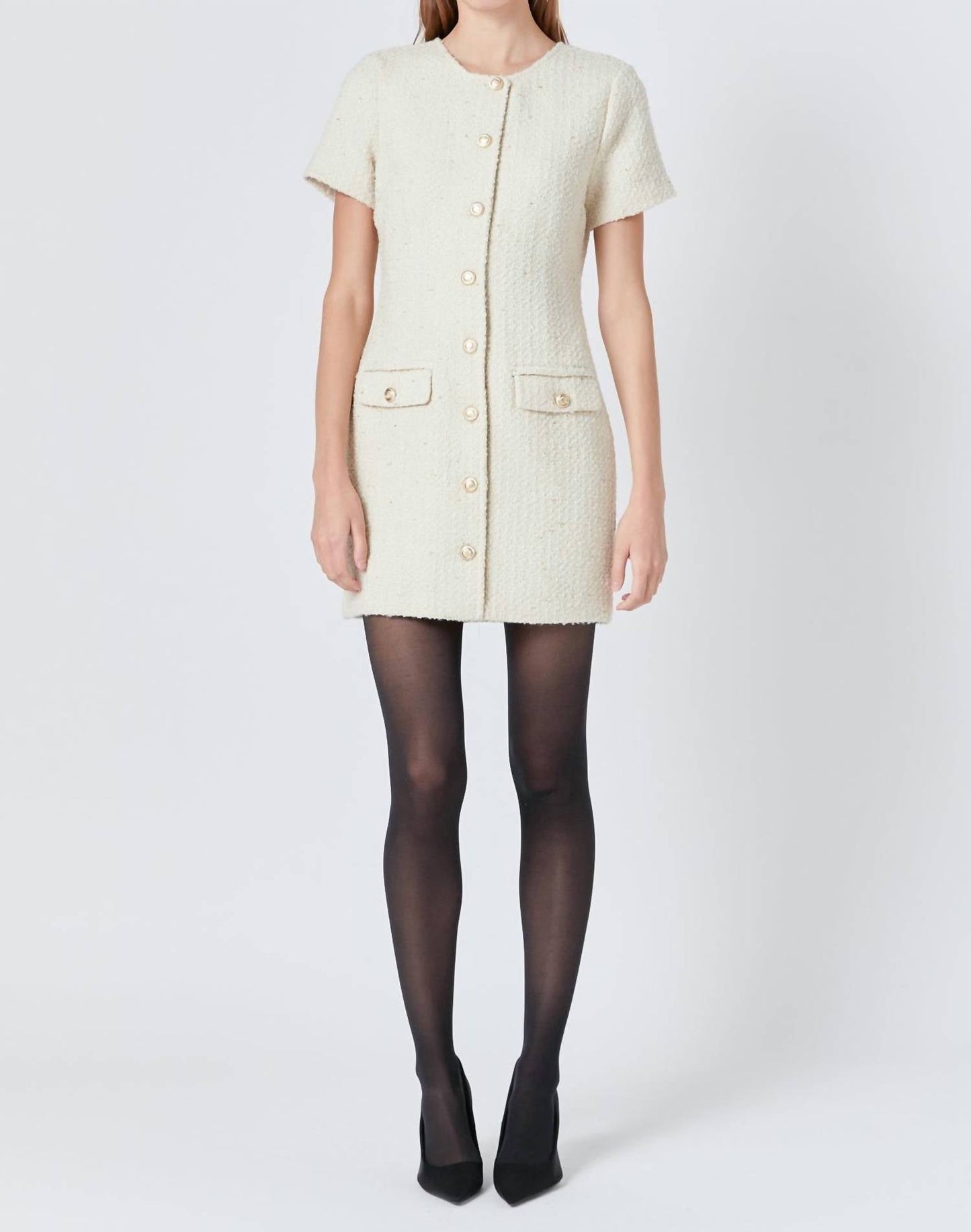 Endless Rose - Tweed Buttoned Mini Dress