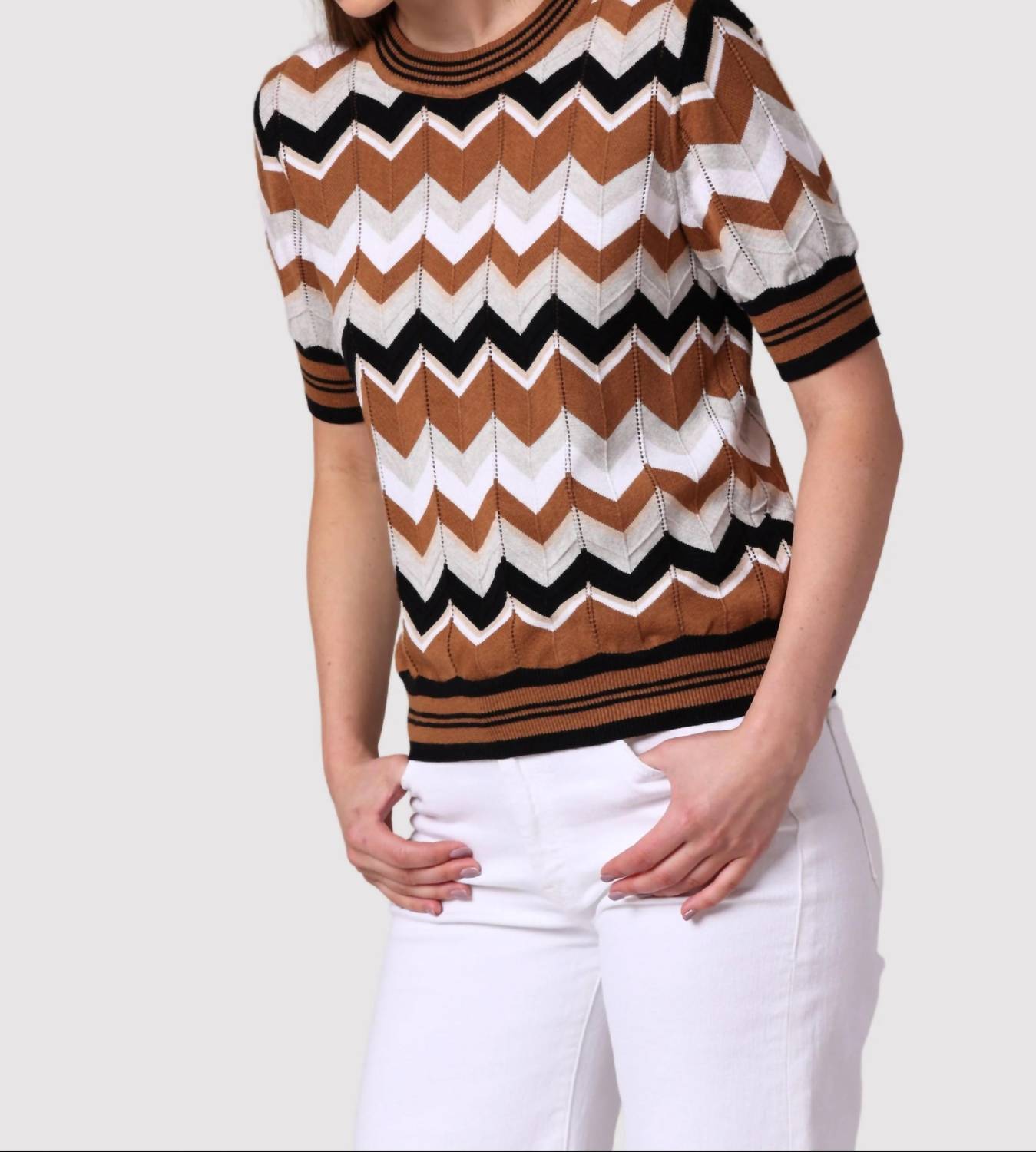 Minnie Rose - Women's Chevron Pointelle Crew Top