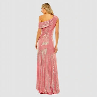 Mac Duggal - Vestido metálico com ombros à mostra e cintura franzida com fenda